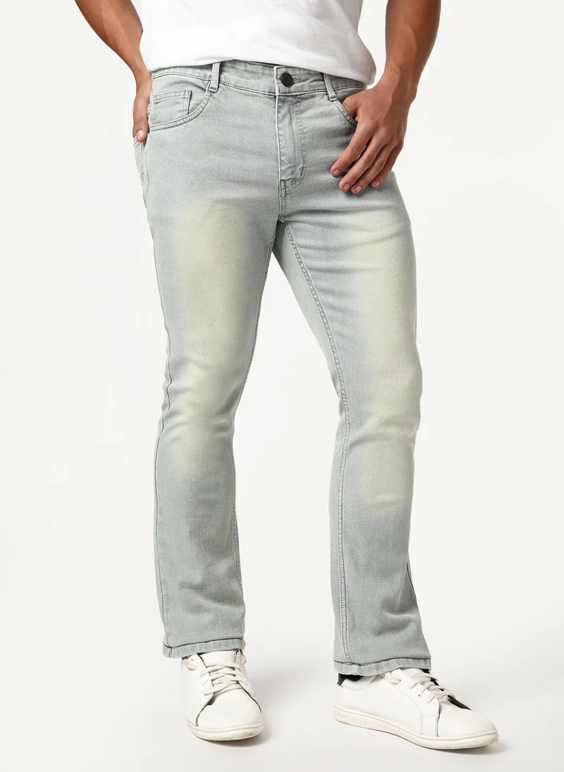 أوربانو فاشن Urbano Fashion Men's Ice Grey Bootcut Fit Mid Rise Tinted Heavy Washed Jeans Stretchable